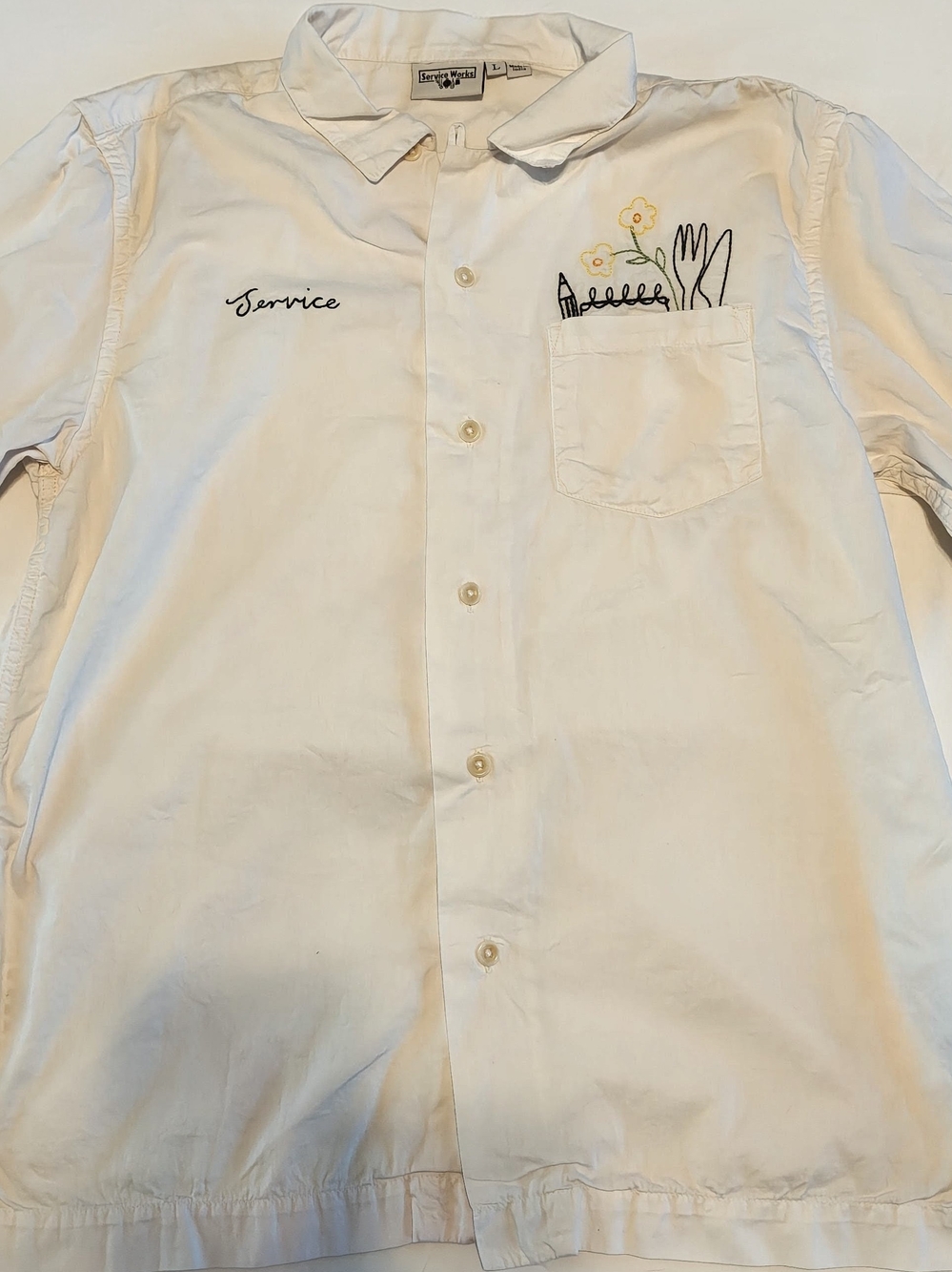 Service Works White Embroidered Pocket Button-Up Shirt - L